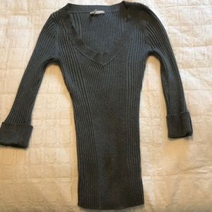 Dark Grey Ribbed V-Neck Sweater